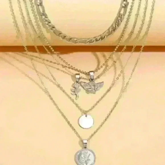 New Silver Pendant Layered Necklace